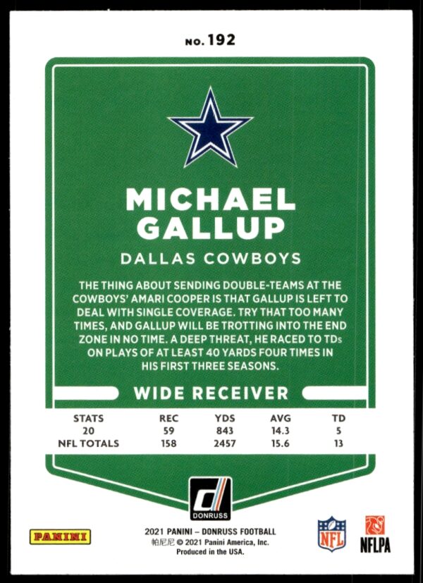 2021 Donruss Michael Gallup #192 (Back)