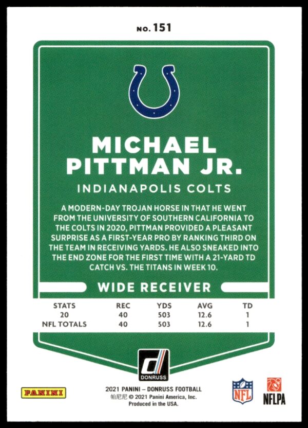 2021 Donruss Michael Pittman Jr. #151 (Back)