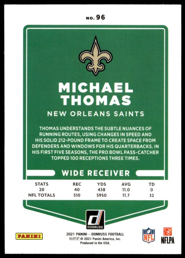 2021 Donruss Michael Thomas #96 (Back)