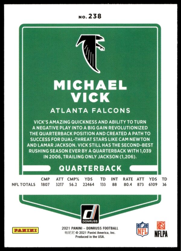 2021 Donruss Michael Vick #238 (Back)