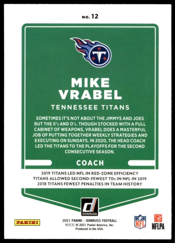 2021 Donruss Mike Vrabel #12 (Back)