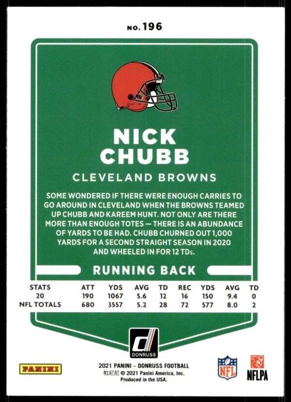 2021 Donruss Nick Chubb #196 (Back)