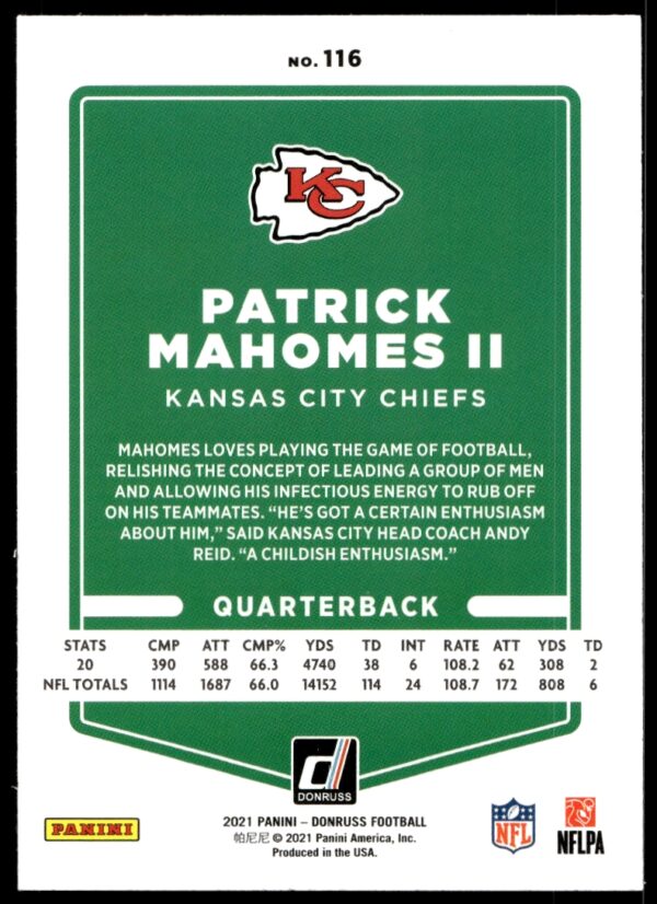 2021 Donruss Patrick Mahomes II #116 (Back)