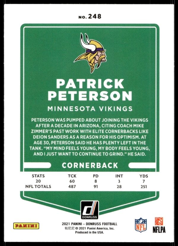 2021 Donruss Patrick Peterson #248 (Back)