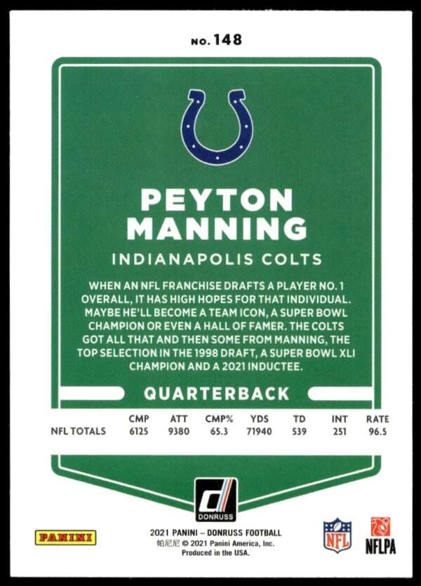 2021 Donruss Peyton Manning #148 (Back)