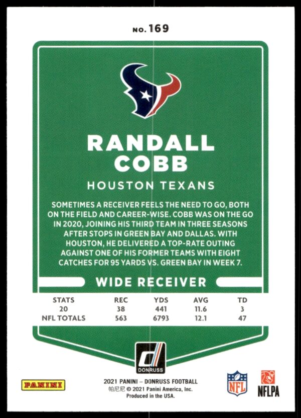 2021 Donruss Randall Cobb #169 (Back)