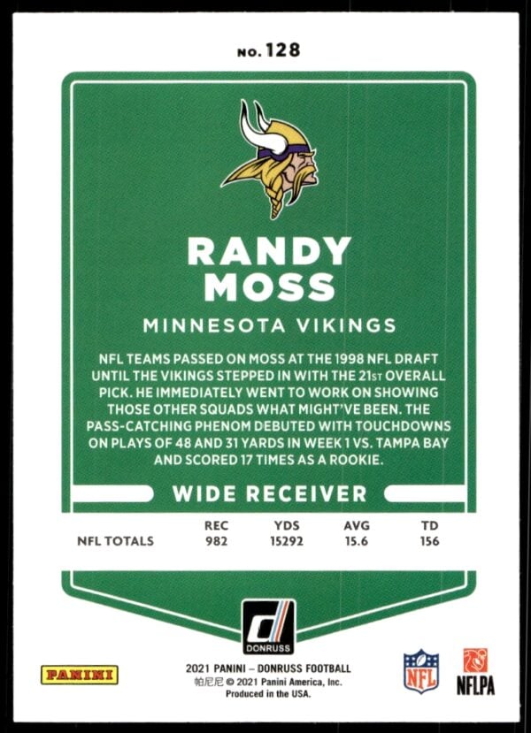 2021 Donruss Randy Moss #128 (Back)