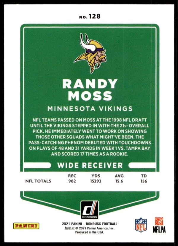 2021 Donruss Randy Moss (No Helmet) #128 (Back)