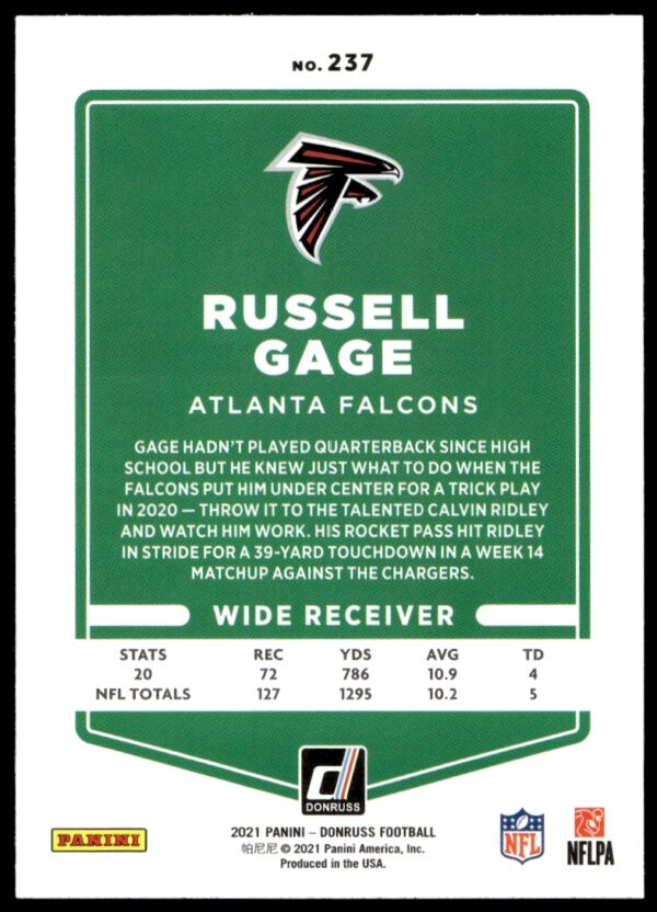 2021 Donruss Russell Gage #237 (Back)