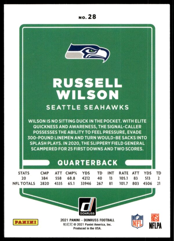 2021 Donruss Russell Wilson #28 (Back)