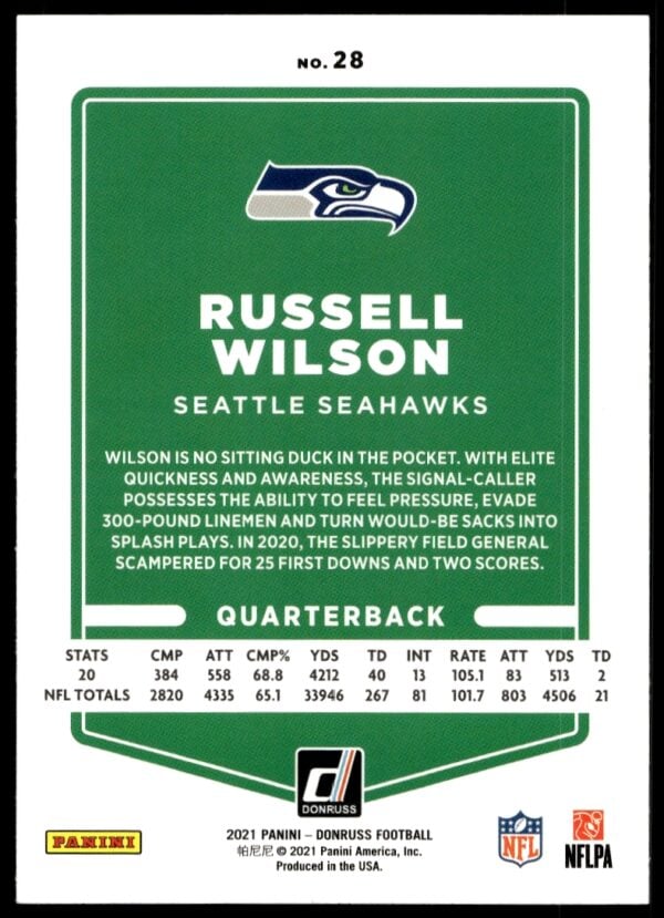 2021 Donruss Russell Wilson (No Helmet) #28 (Back)