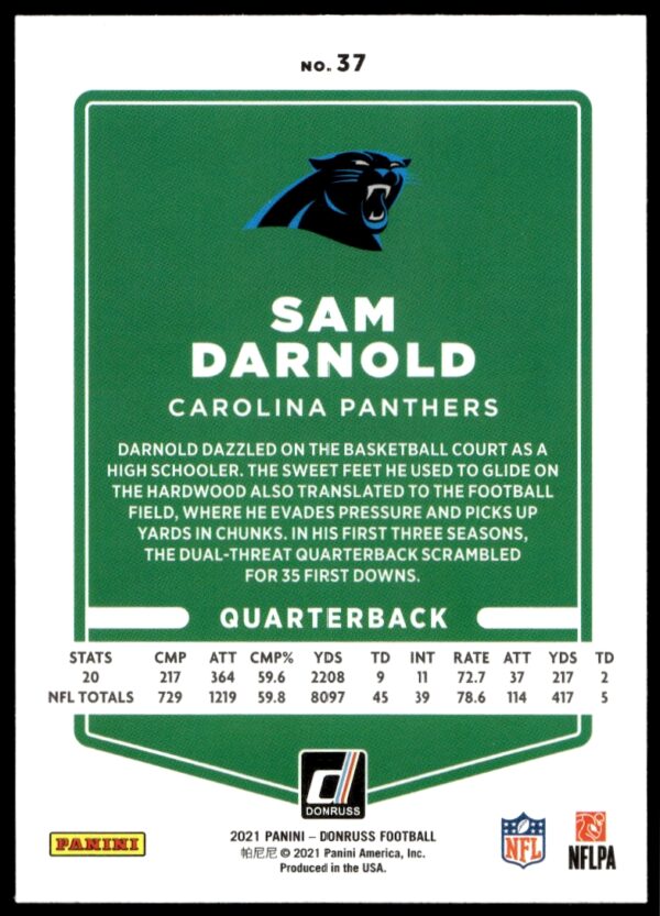 2021 Donruss Sam Darnold #37 (Back)