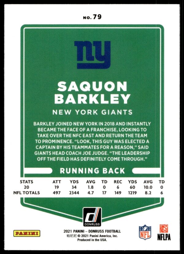 2021 Donruss Saquon Barkley #79 (Back)