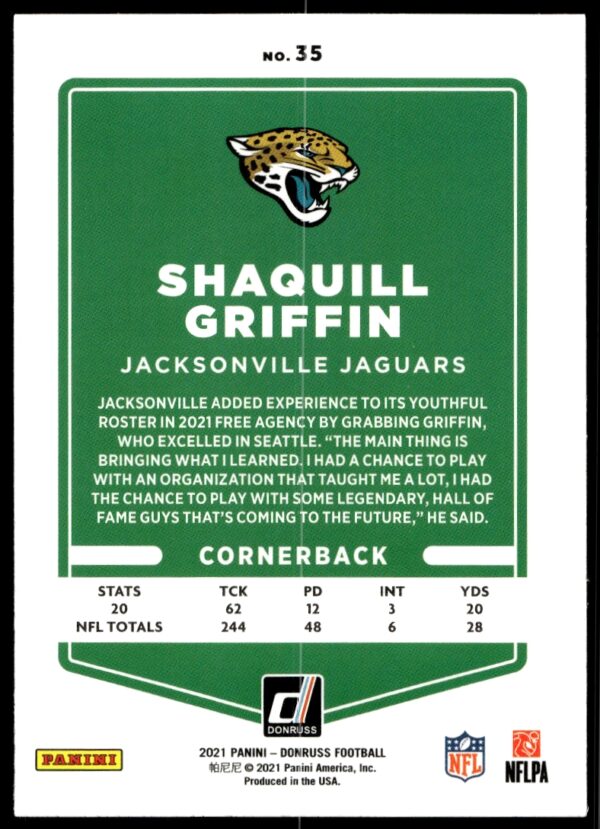 2021 Donruss Shaquill Griffin #35 (Back)