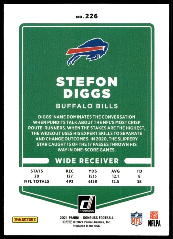 2021 Donruss Stefon Diggs #226 (Back)