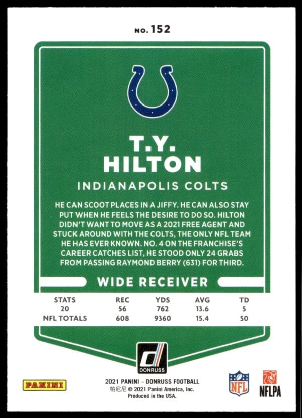 2021 Donruss T.Y. Hilton #152 (Back)