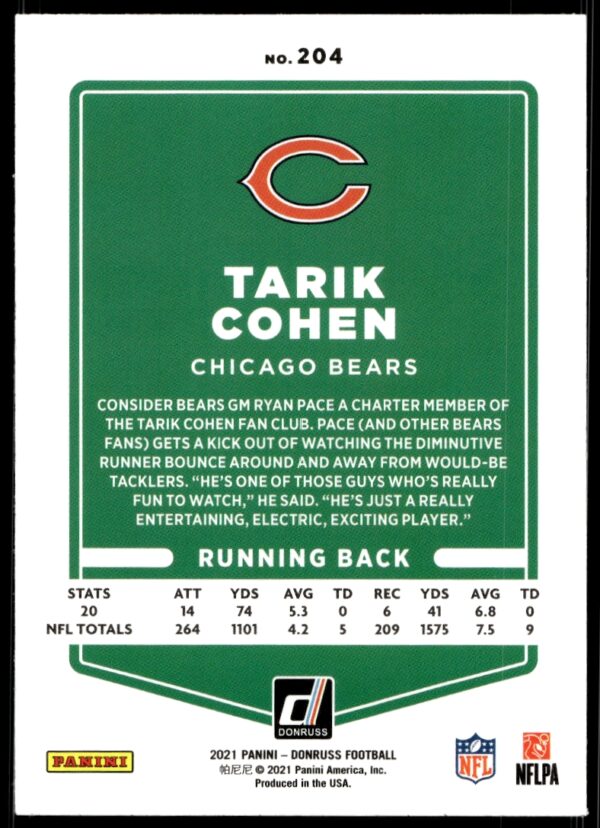 2021 Donruss Tarik Cohen #204 (Back)