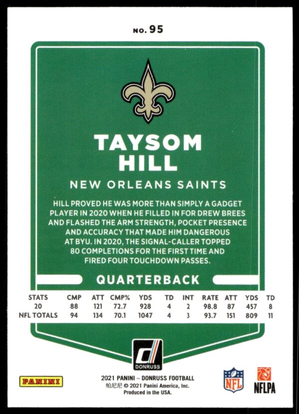 2021 Donruss Taysom Hill #95 (Back)