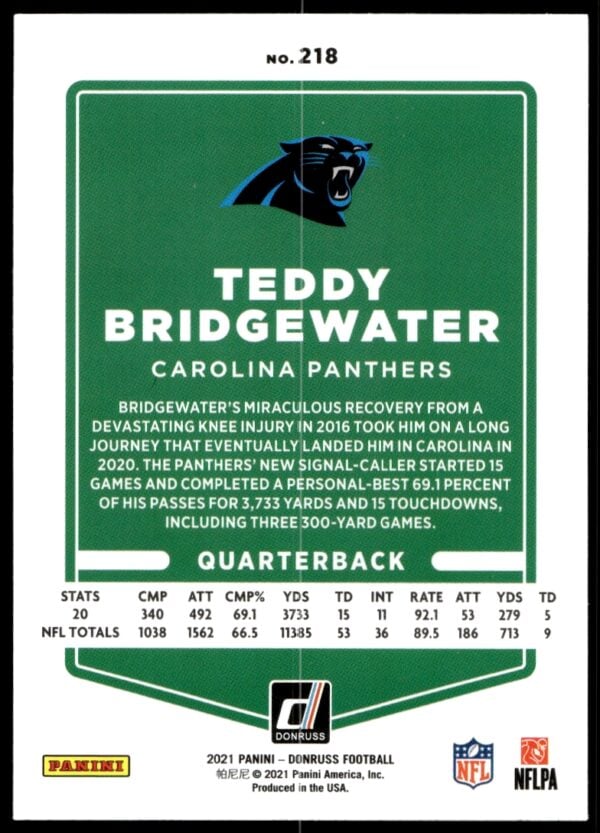 2021 Donruss Teddy Bridgewater #218 (Back)