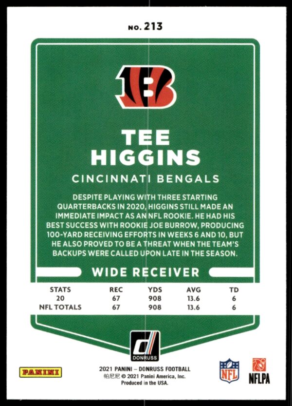 2021 Donruss Tee Higgins #213 (Back)