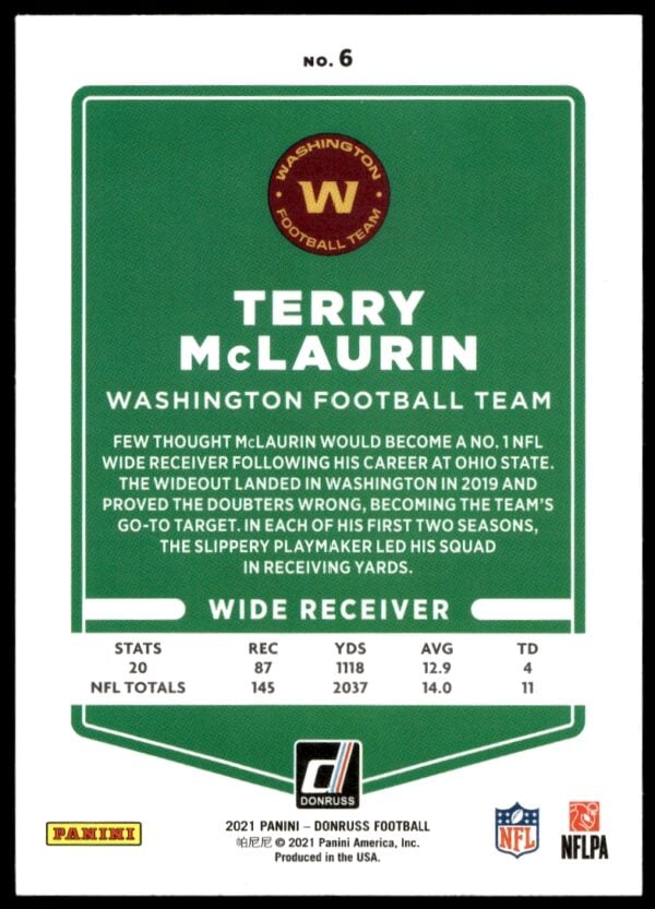 2021 Donruss Terry McLaurin #6 (Back)