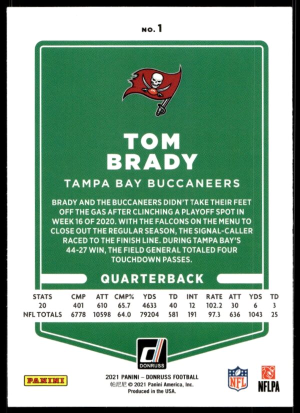 2021 Donruss Tom Brady #1 (Back)