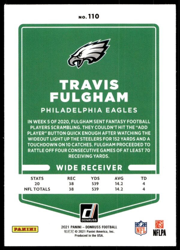 2021 Donruss Travis Fulgham #110 (Back)