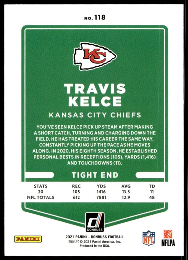 2021 Donruss Travis Kelce #118 (Back)