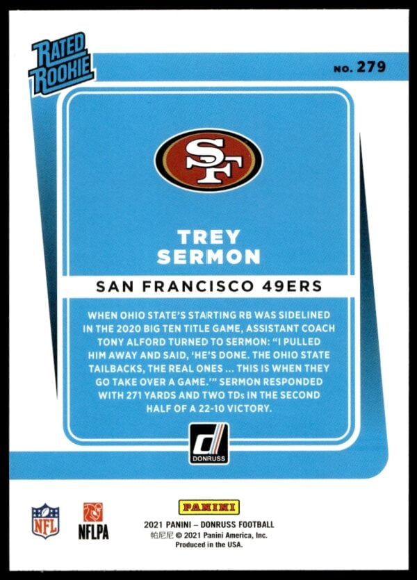 2021 Donruss Trey Sermon #279 (Back)