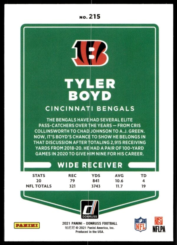 2021 Donruss Tyler Boyd #215 (Back)