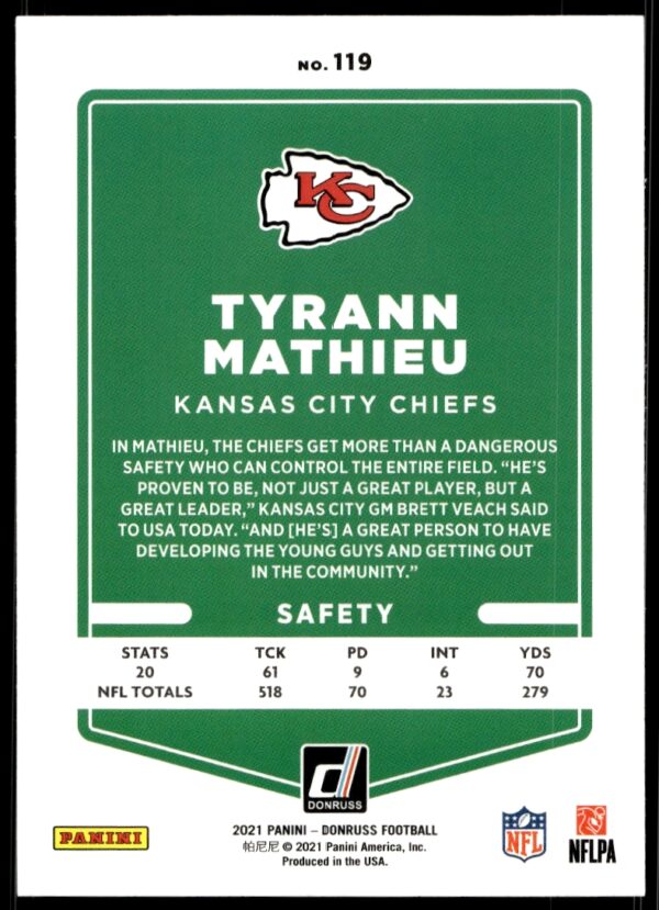 2021 Donruss Tyrann Mathieu #119 (Back)