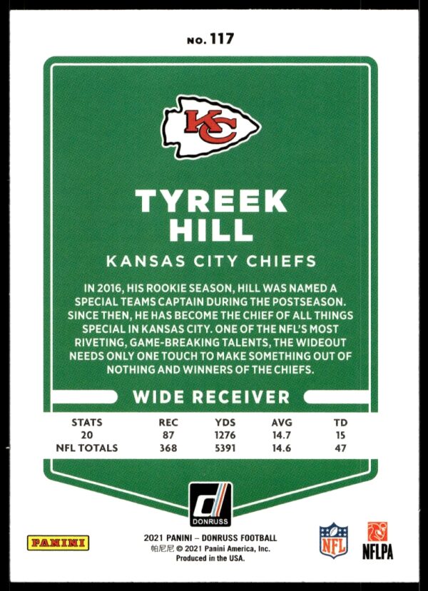 2021 Donruss Tyreek Hill (No Helmet) #117 (Back)