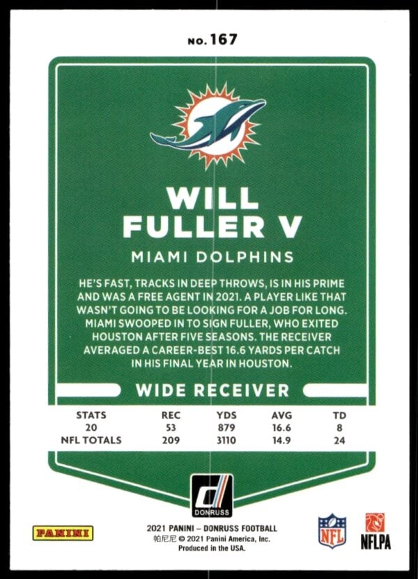 2021 Donruss Will Fuller V #167 (Back)