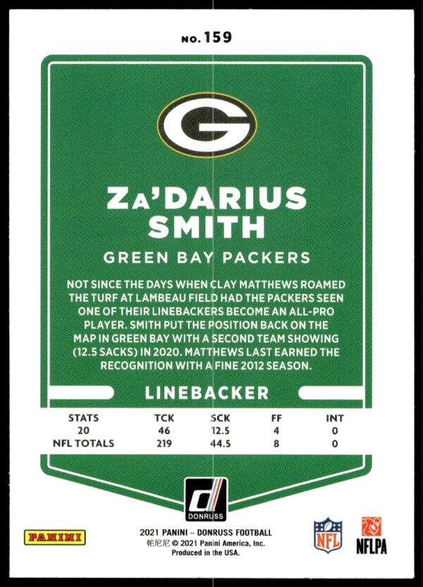 2021 Donruss Za'Darius Smith #159 (Back)