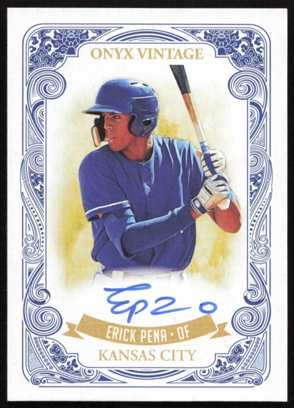 2021 Onyx Vintage Erick Pena Autographs Blue #VAEP (/275) (Auto) (Front)