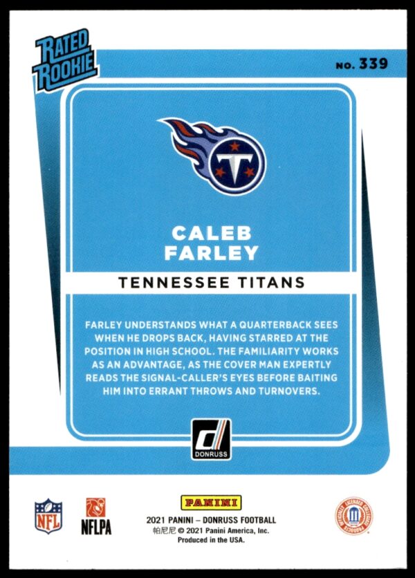 2021 Panini Donruss Caleb Farley #339 (Back)