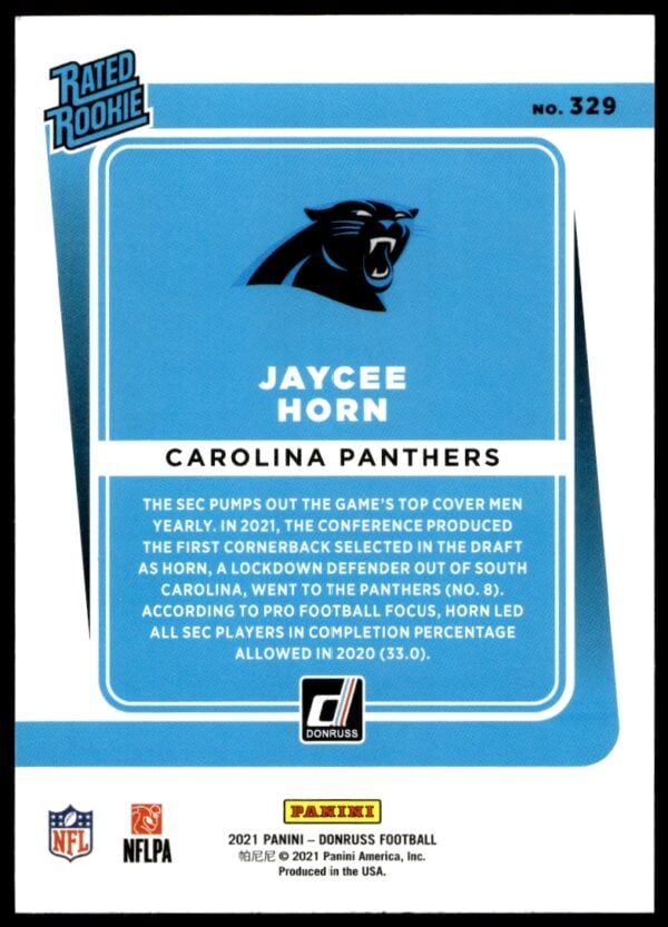 2021 Panini Donruss Jaycee Horn #329 (Back)