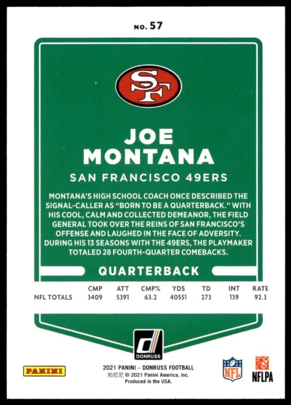 2021 Panini Donruss Joe Montana Press Proof Blue #57 (Back)