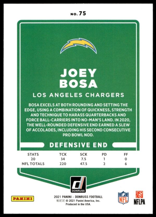 2021 Panini Donruss Joey Bosa Press Proof Blue #75 (Back)