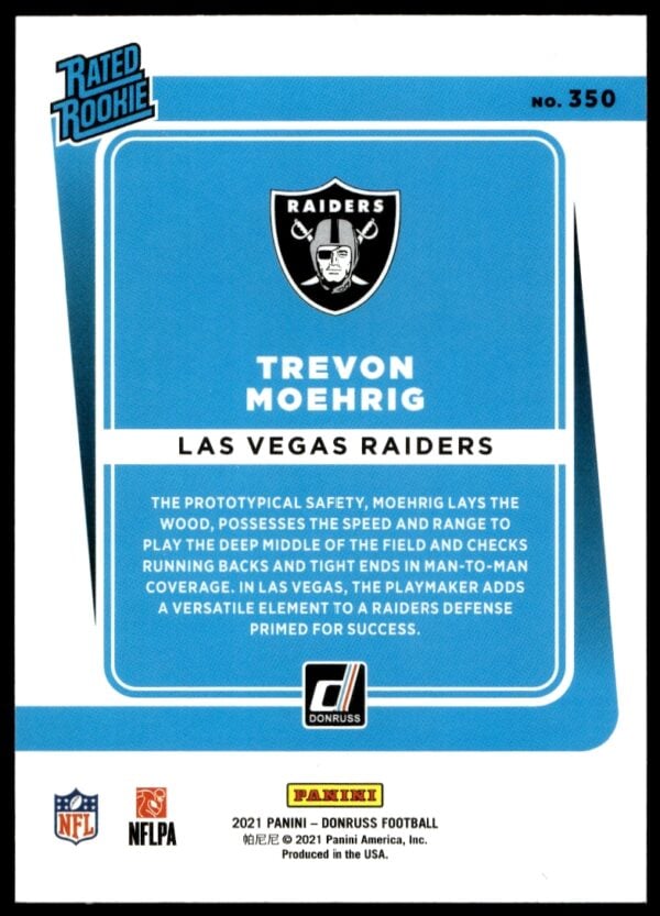 2021 Panini Donruss Trevon Moehrig #350 (Back)