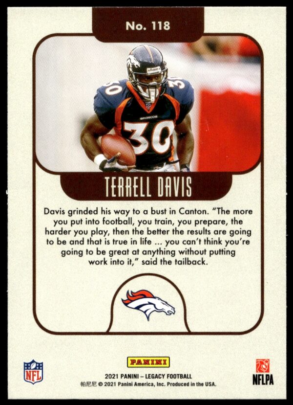 2021 Panini Legacy Terrell Davis #118 (Back)