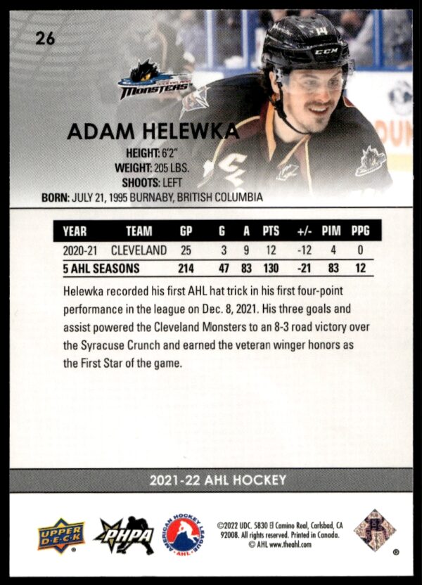 2021 Upper Deck AHL Adam Helewka #26 (Back)