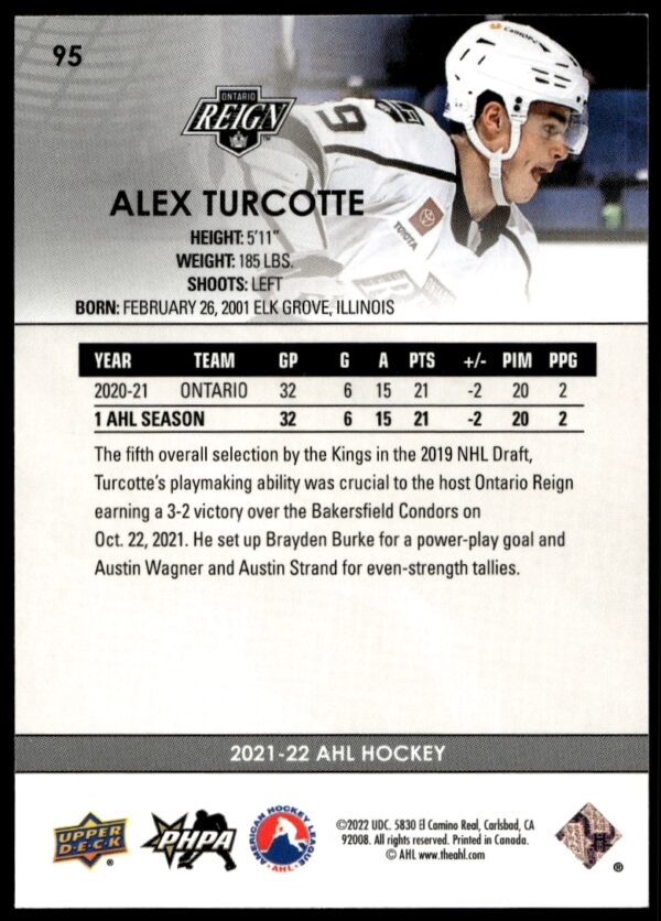 2021 Upper Deck AHL Alex Turcotte #95 (Back)