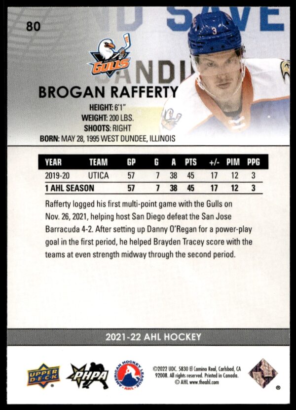 2021 Upper Deck AHL Brogan Rafferty #80 (Back)