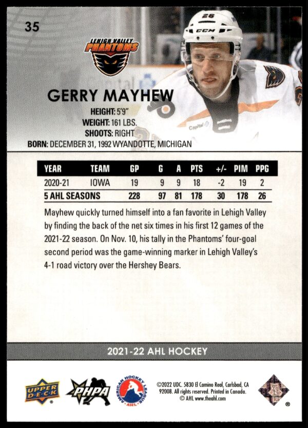 2021 Upper Deck AHL Gerry Mayhew #35 (Back)