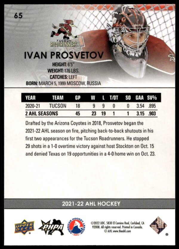 2021 Upper Deck AHL Ivan Prosvetov #65 (Back)