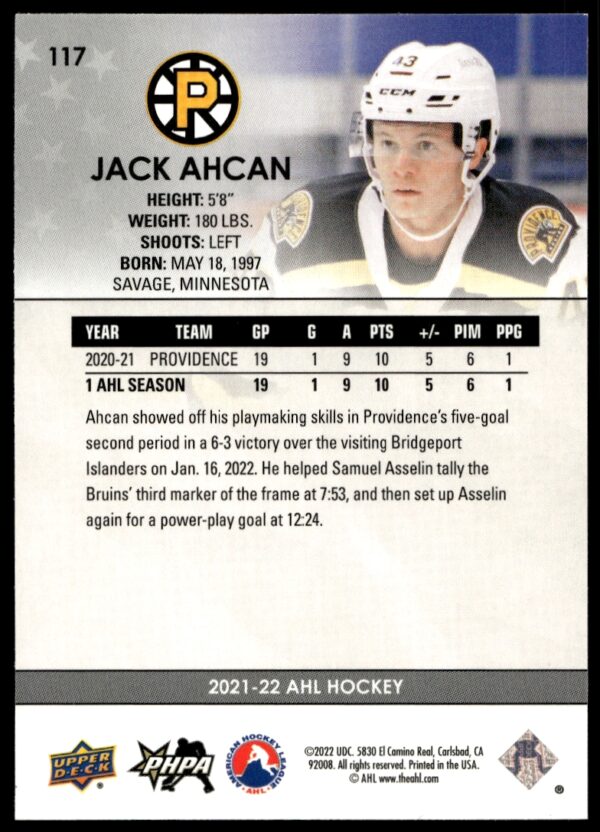 2021 Upper Deck AHL Jack Ahcan Star Rookies #117 (Back)