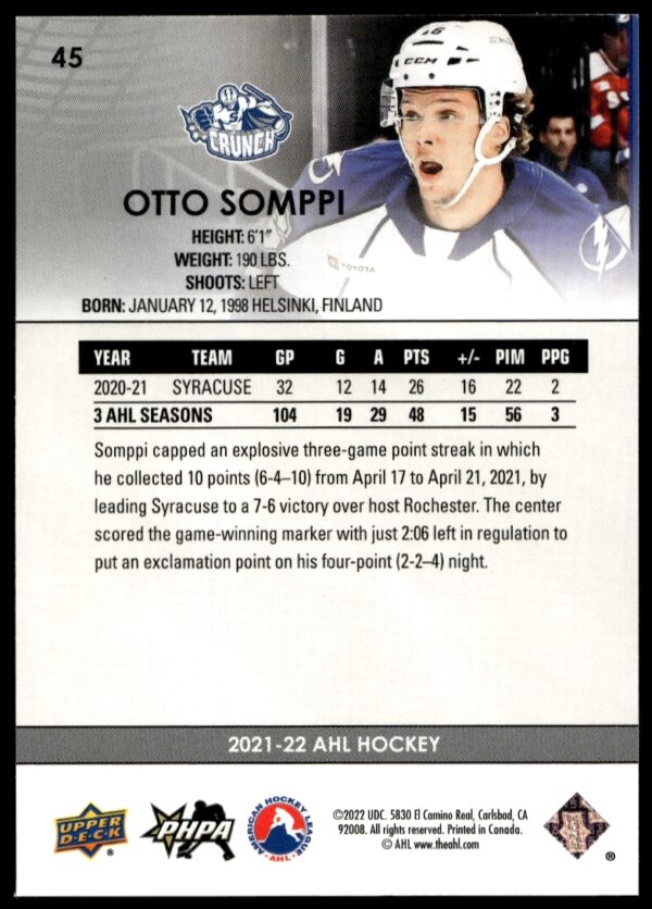 2021 Upper Deck AHL Otto Somppi #45 (Back)