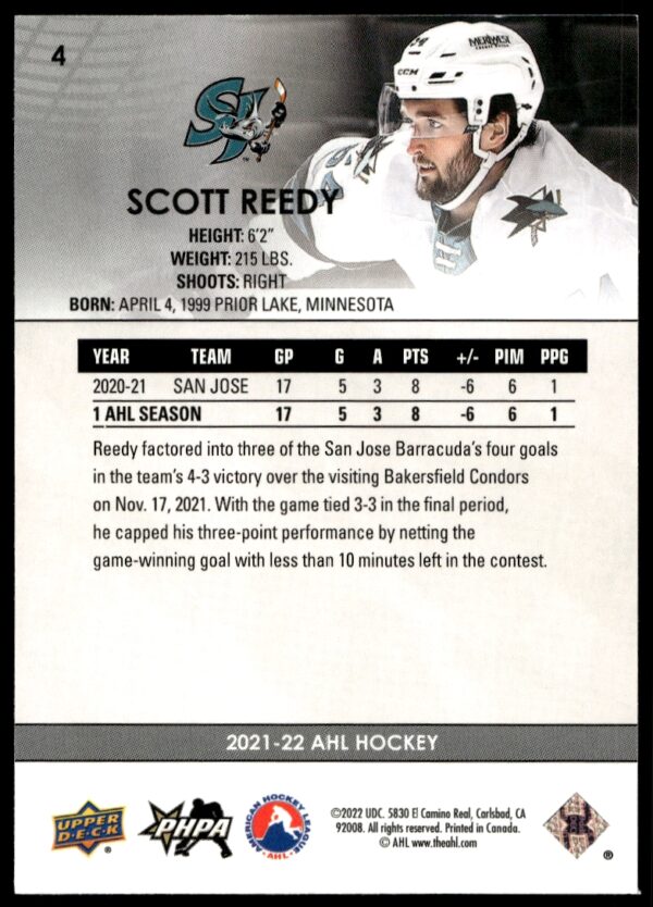 2021 Upper Deck AHL Scott Reedy #4 (Back)