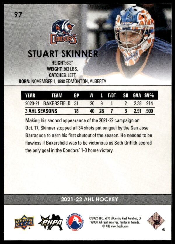 2021 Upper Deck AHL Stuart Skinner #97 (Back)